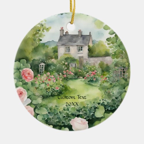 Custon Aesthetic Watercolor Irish VIllage Cottage Ceramic Ornament
