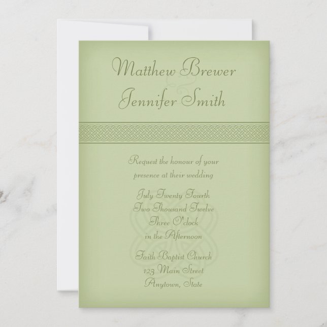 Custon Green Irish Celtic Knot Wedding Invitation (Front)