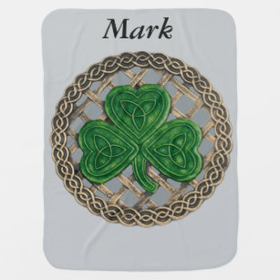 Custum Gray Shamrock On Celtic Knots Baby Blanket
