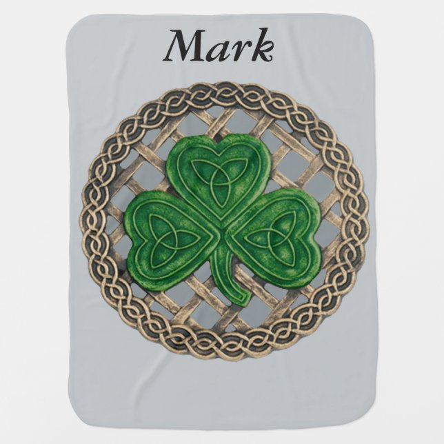 Custum Gray Shamrock On Celtic Knots Baby Blanket (Front)