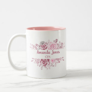 Custum Name CPA Accountant Floral Rose Two-Tone Coffee Mug