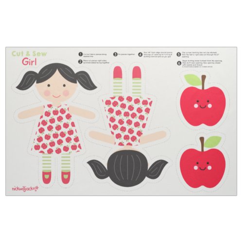 Cut and Sew Doll Apple Dress Girl Black Hair Fabric