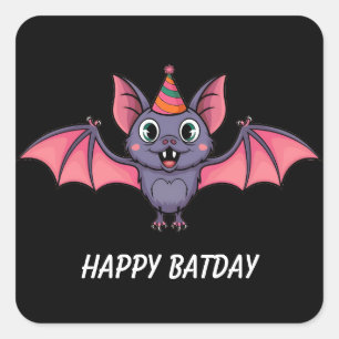 cut bat wearing birthday hat square sticker