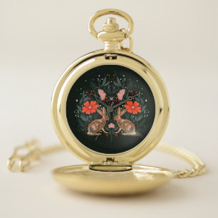 Cut bunny and flowers illustration pocket watch