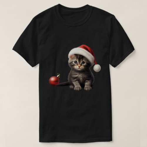 Cut Cat Santa Christmas T_Shirt