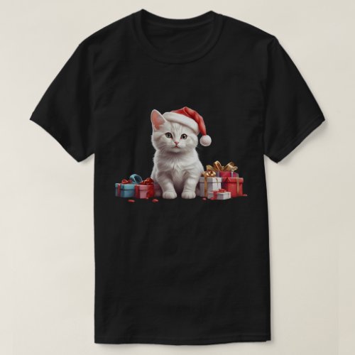 Cut Cat Santa Christmas T_Shirt