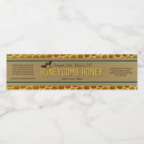 Cut Comb Honey Container Wrap Around Gold Labels