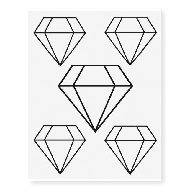Cut Diamond Line Art, Modern Gemstone Temporary Tattoos (Front)
