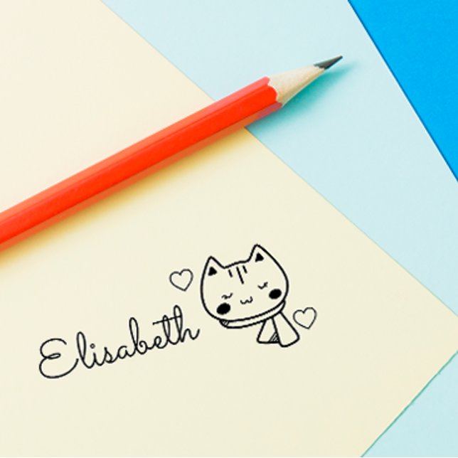 Cut Doodle Kitty Cat Custom Name Personalized Self Self-inking Stamp (Creator Uploaded)