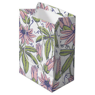 Cut floral pattern in pink and green for birthday medium gift bag