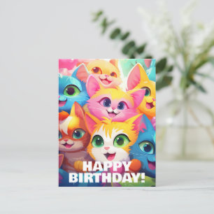 Cut Funny Anime Kittens Meow-tastic Birthday Postcard