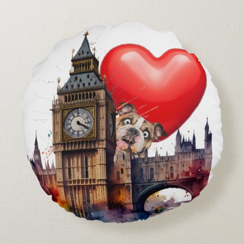 Cut funny London watercolour scene  Round Pillow