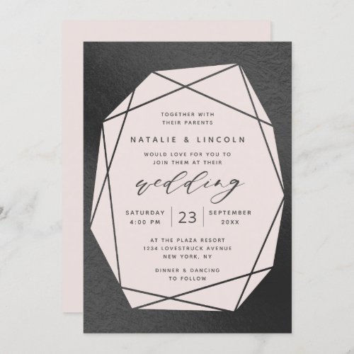 Cut Gemstone Blush Pink  Black Foil Wedding Invitation