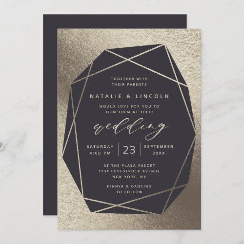 Cut Gemstone Custom Background Color Foil Wedding Invitation