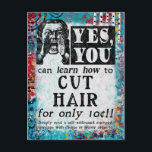 Cut Hair - Funny Vintage Ad Postcard<br><div class="desc">A whimsical faux vintage victorian newspaper ad to 'Learn How To Cut Hair'.</div>