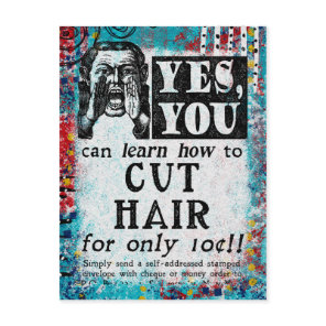 Cut Hair - Funny Vintage Ad Postcard