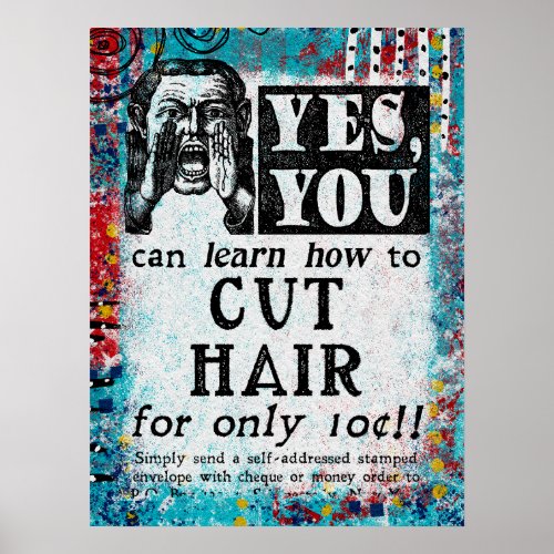 Cut Hair _ Funny Vintage Ad Poster