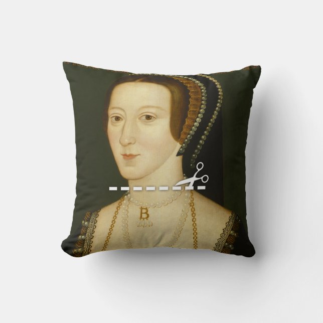 Cut Here - Anne Boleyn Throw Pillow (Front)
