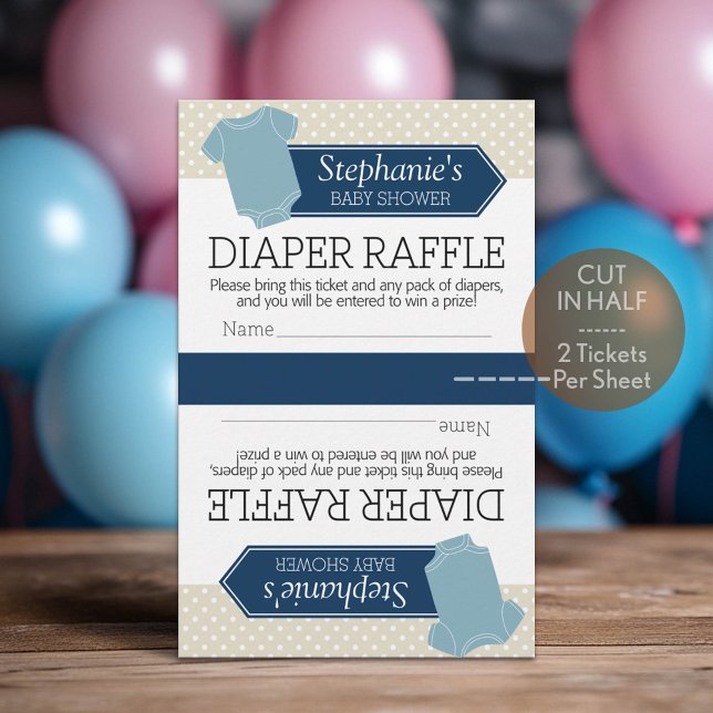 Cut in Half for 2 Diaper Raffle - Baby Shower Boy (Custom Diaper Raffle Tickets)