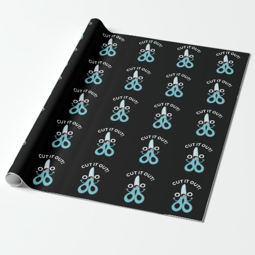 Cut It Out Funny Scissors Puns Dark BG Wrapping Paper
