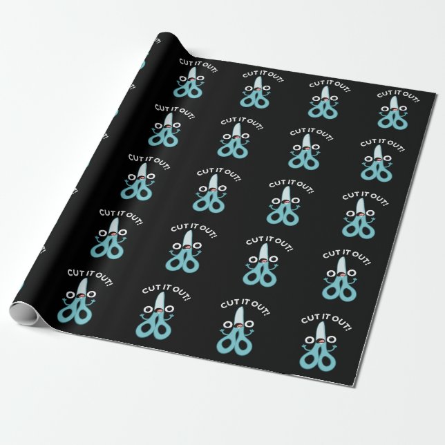 Cut It Out Funny Scissors Puns Dark BG Wrapping Paper (Unrolled)