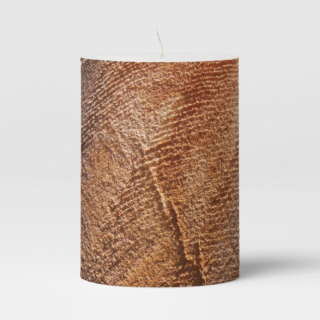 Cut Log Wood Grain  Pillar Candle (Front)