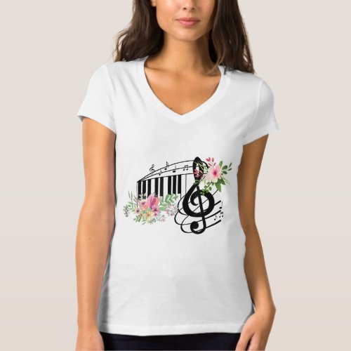 cut music teacher with a Piano Keys Notes and Flo T_Shirt