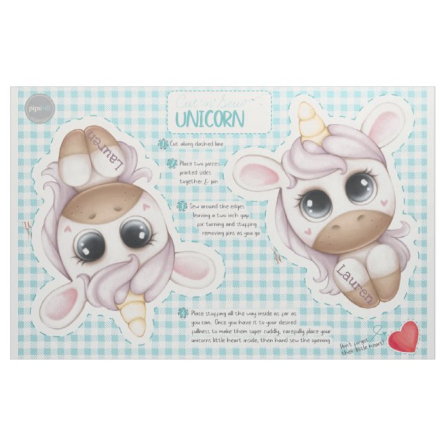 Cut 'n' Sew Personalized Unicorn Toy Pattern Fabric (Fat Quarter)