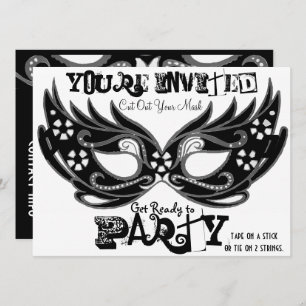 "Cut Out Mask" Masquerade Party Invitations