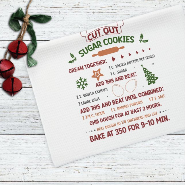 Cut Out Sugar Cookie Recipe Christmas Kitchen Towel (Creator Uploaded)