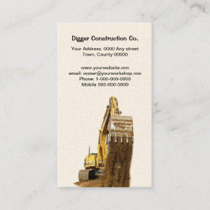 Cut out yellow digger with falling soil business card