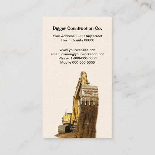 Customizable Yellow excavator business card