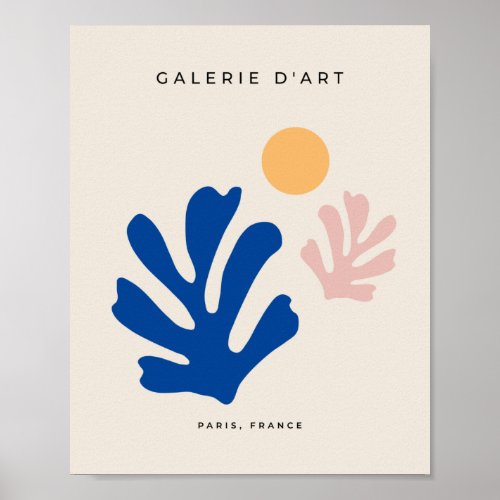 Cut Outs Shapes Blue Abstract Leaves And Sun Poster