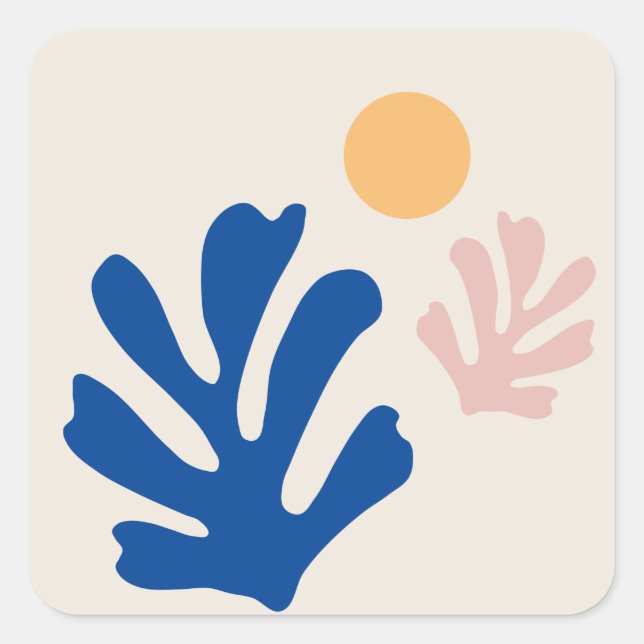 Cut Outs Shapes Blue Abstract Leaves And Sun Square Sticker (Front)