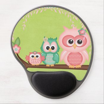 Cut Owls Branch Pink Mint Green Birds Gel Mouse Pad by SterlingMoon at Zazzle