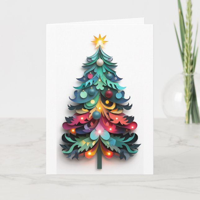 Cut paper Christmas tree card (Front)