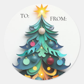 Cut paper Christmas tree Classic Round Sticker