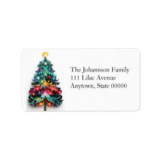 Cut paper Christmas tree Label