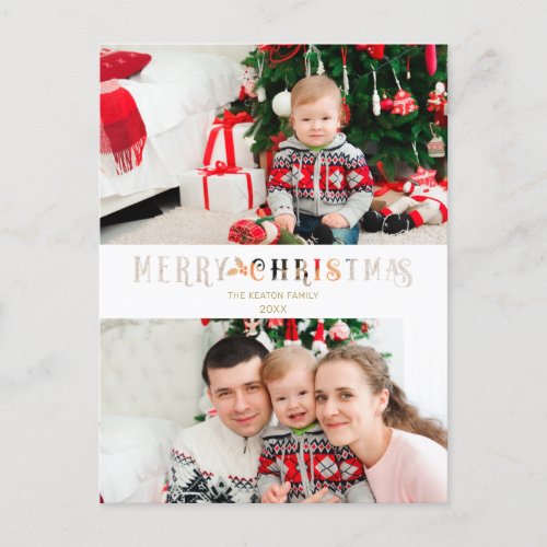 Cut Paper Effect Christmas Custom Photo Script Holiday Postcard