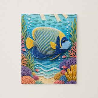 Cut-Paper Emperor Angelfish Coral Reef Jigsaw Puzzle