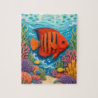 Cut-Paper Flame Angelfish Coral Reef Jigsaw Puzzle