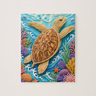 Cut-Paper Hawksbill Sea Turtle Coral Reef Jigsaw Puzzle