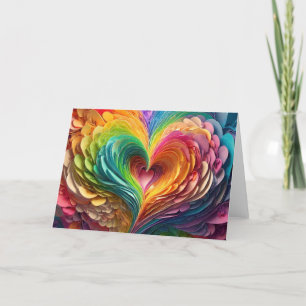 Cut paper hearts in rainbow colors holiday card