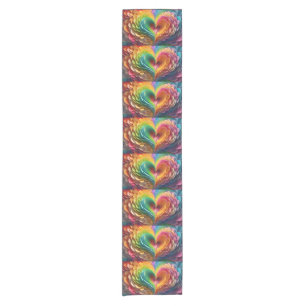 Cut paper hearts in rainbow colors short table runner