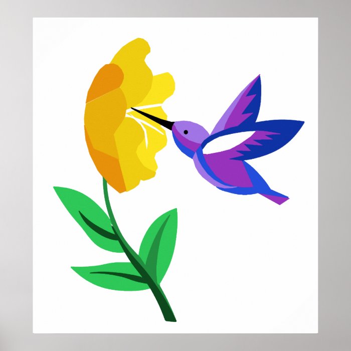 Cut Paper Hummingbird & Flower Poster