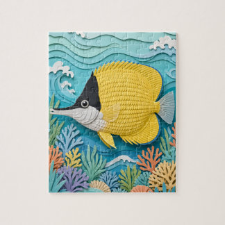 Cut-Paper Longnose Butterflyfish Coral Reef Jigsaw Puzzle
