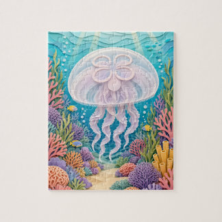 Cut-Paper Moon Jellyfish Coral Reef Jigsaw Puzzle