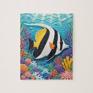 Cut-Paper Moorish Idol Fish Coral Reef Jigsaw Puzzle