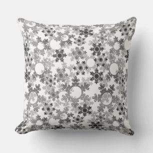 Cut paper snowflakes black and white gray throw pillow