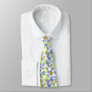 Cut paper snowflakes multicolored on white  neck tie